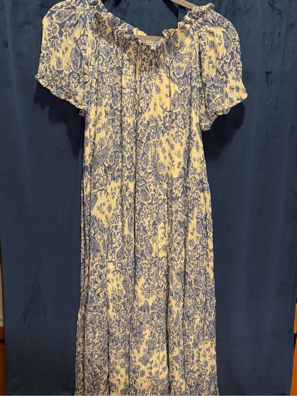 Sezane Light Blue Floral Off-the-Shoulder Midi Dress - Picture 9 of 13